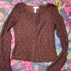 Elegant Brown Lace Women's Top
